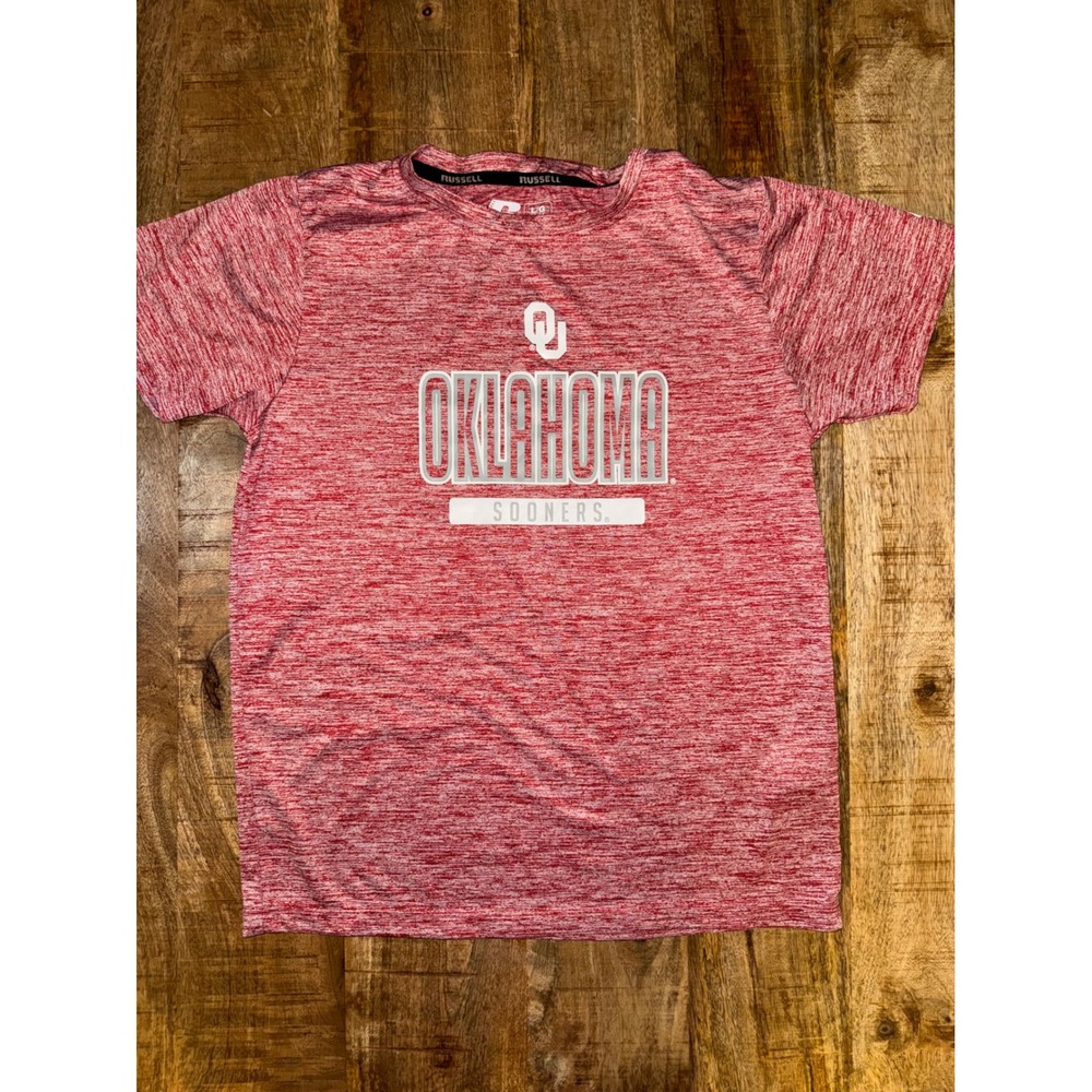 Russell Oklahoma Sooners Kids Red Heather Performance T-Shirt Size L 10-12